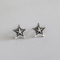 wholesale S925 Sterling Silver Korean Style Five-Point Star Earrings, Minimalist, Versatile, Vintage Distressed Look-0-0