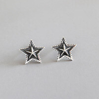 wholesale S925 Sterling Silver Korean Style Five-Point Star Earrings, Minimalist, Versatile, Vintage Distressed Look-Vintage Silver [with Sterling Silver Earrings] 925 Silver