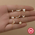 wholesale S925 Sterling Silver Moon Heart Opal Cylinder Threaded Ear Cartilage Stud,。-0-3