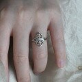 wholesale S925 Sterling Silver Vintage Medieval Cross Fleur-de-Lis Ring, Niche Design with High-End Elegance and Delicate Adjustable Open Band-0-4