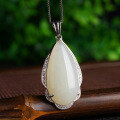 wholesale 925 Silver Pure Silver Waterdrop Hetian Jade Pendant with Certificate, Minimalist New Chinese Style-0-6
