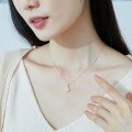 wholesale S925 Silver Japanese Light Luxury Small Ginkgo Geometric Pink Shell Necklace for Women, Minimalist Retro Style Necklace Wholesale-0-1