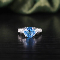 wholesale S925 Sterling Silver Aquamarine Ring with Amethyst Shank and Micro-Paved Setting for Live Streaming Wholesale-Colored crystal ring  US size 7 (domestic size 15)