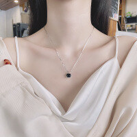 wholesale S925 Sterling Silver Black Oval Pendant Necklace Classic Element Versatile Fashion Commuting Light Luxury Collarbone Chain-098L/approx. 4.9g 925 silver