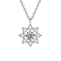 S925 Sterling Silver Moissanite Sunflower Necklace-Sunflower Necklace (White Gold)  50-point Moissanite
