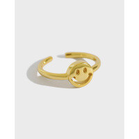wholesale S925 Sterling Silver JT273 Korean Style INS Minimalist Smile Face Adjustable Ring for Women Students-18K Gold [No. 13/Adjustable] Opening adjustable