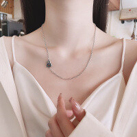 wholesale S925 Sterling Silver Retro Resin Gourd-Shaped Lotus Pattern Design Necklace Ethnic Style Trendy Collarbone Chain-580LM/approx. 6.9g 925 silver