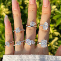 wholesale S925 Sterling Silver Ladies Ring with Radiant High Carbon Diamond, Icy Flower Cut Square Teardrop Snowflake Zircon in Sparkling Colors-DY121115-SW-WH 7