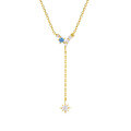 wholesale S925 Sterling Silver Gold-Plated Star Y-Shaped Tassel Pendant Necklace with Zirconia, Two Color Options-0-5