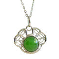 wholesale Sterling Silver Openwork Ruyi Lock Inlaid with Apple Green Jade Pendant Choker Necklace for Women-0-4