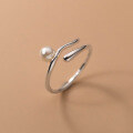 wholesale 925 Sterling Silver Double Layer Synthetic Pearl Ring Korean Style Minimalist Niche Design Elegant and Temperament Single Ring R01264-0-2