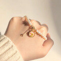 wholesale S925 sterling silver pink moon-viewing Moe rabbit pearl bracelet with gold enamel accessory, popular internet style, can be used as a pendant-0-1