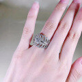 wholesale S925 silver new leaf-shaped ring with micro-paved full diamonds, luxurious and fashionable European-style ring-0-3