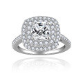 wholesale S925 silver plated with 18k gold, new double-row halo cushion cut 65mm full moissanite women's engagement ring-0-0