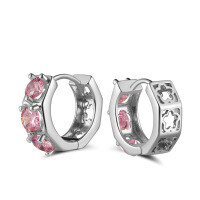wholesale 925 Sterling Silver Korean Style Versatile Commuting Small Pink Zirconium Earrings Minimalist High-end Petite Hoop Earrings-White gold, 5.7g 925 silver