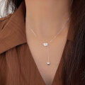 wholesale S925 Sterling Silver Tassel Heart Necklace for Women, Korean Sweet and Light Luxury Small and Chic Fashion Pendant Collarbone Chain-0-0