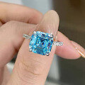 wholesale 925 Silver Zhuo Zhifan New 9*9 High Carbon Simulated Diamond Aquamarine Simulation Diamond Ring for Women Wedding Engagement-0-0