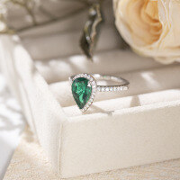 wholesale S925 Sterling Silver Hot Selling AliExpress Water Drop Cultivated Emerald Bezel-Set Moissanite Ring for Women-Cultured Emerald + Side Moissanite US Size 6.5