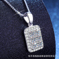 Sterling Silver Moissanite Full-Diamond Sparkling Square Pendant Necklace Wholesale-0-0