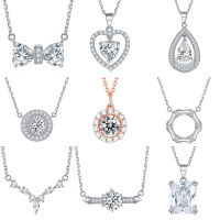 wholesale 925 Silver Cross Key Pendant Necklace with Heart-shaped Zircon Ins European and American Silver Jewelry for Women Wholesale-Round Diamond Necklace>925 Silver