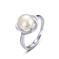 wholesale Pure silver Korean-style minimalist freshwater pearl ring for women, adjustable open fashion statement finger ring-0-4