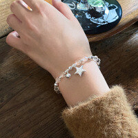 wholesale 925 Sterling Silver Fresh and Sweet Style Niche Design White Crystal Tinfoil Texture Star Bracelet S7929-S925 Silver Bracelet 925 Silver