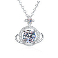 S925 Sterling Silver 1ct Moissanite Cross-Border Universe Planet Pendant Necklace-6.5mm high-carbon stone  925 silver