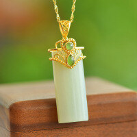 wholesale 925 silver gold-plated antique-style Hanfu cheongsam pendant necklace inlaid with Hetian white jade plain pendant-Wu Shi Pai (without chain)  925 silver gold-plated