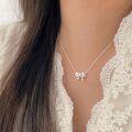 wholesale S925 Sterling Silver Bow Pendant Necklace for Women, Light Luxury Fashion Minimalist Collarbone Chain, New Daily Korean Trend-0-3