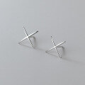 wholesale S925 silver polished surface X-shaped cross stud earrings, simple geometric style, Korean fashion, women's M01087-0-3