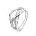 wholesale S925 Sterling Silver Japanese Korean Harajuku Style Multi-Layer Driftwood Textured Interlaced Geometric Irregular Open Ring-0-4