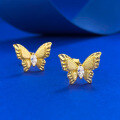 wholesale S925 Gold-Plated Silver Vintage Botanical Brushed Dreamy Butterfly Ear Studs, Fashionable and Versatile with a High-End Feel-0-1
