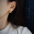 wholesale S925 Silver Vintage Natural Beeswax Pearl Earrings, Mustard Yellow, Simple Retro Style Wholesale-0-3