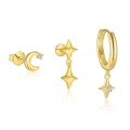 wholesale S925 Sterling Silver Wholesale Set of Star and Moon Micro-Inlaid Zirconia Earrings, Women's Unique Euro-American Design-0-4
