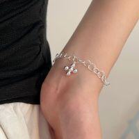 wholesale S925 Sterling Silver Cross Bracelet for Women, Korean Carved Circle Design, New Edition Advanced Minimalist Style Hand Jewelry-Pure silver (17+5CM)