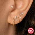 wholesale S925 Sterling Silver Metal Tassel Chain with Crystal Accent Heart Flat Threaded Ear Cartilage Stud-0-1