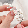 wholesale S925 Sterling Silver Shell Pearl Leaf Brooch Exquisitely Luxurious Elegant Vintage High-End Accessory Pin-0-2