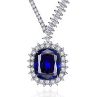 wholesale [925 Sterling Silver] European & American Synthetic Sapphire Necklace for Women, Fashionable & Luxurious Cross-Border Hit, 43cm-N084 Sapphire Necklace 925 Silver