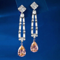 wholesale Metal Material First: Zhufan Jewelry Cross-Border New European and American Padparadscha 5-Carat High-Carbon Diamond Teardrop 10*14 Long Tassel Earrings-E332 Padparadscha 925 Silver