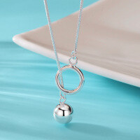 wholesale Metal material new popular spherical pendant long necklace for women, elegant niche design high-end sense luxury sweater chain wholesale-xb246--Simple ball tassel necklace