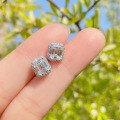 wholesale Silver 7*7 Pagoda Earrings Fully Set with Diamonds, Super Sparkling Simple Earrings for Women-0-3