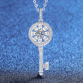 S925 Sterling Silver Moissanite Sunflower Key Pendant Necklace-0-1
