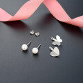 wholesale S925 Sterling Silver Plain Round Pearl Earrings for Women, Summer Style Small Fresh Sweet One Pair Two Ways Heart Butterfly Earrings-0-3