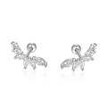 wholesale S925 Sterling Silver Zircon Leaf Petal Nut Earrings, Minimalist Design, High-End Screw Ear Cartilage Earrings-0-4