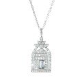 925 Silver Women's Happiness Door Pendant Necklace, Fully Diamond-Inlaid, Simple and Versatile Wholesale Trendy Chain-0-2