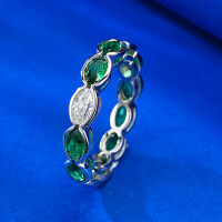 wholesale S925 Silver Full Diamond Circle Ring, 3*5 Oval Row Diamond Ring for Women, Minimalist and Elegant Diamond Ring, Drop Shipping-R837 Green Diamond No. 8