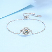 wholesale S925 Sterling Silver Spring Summer New Sunflower Moissanite Bracelet for Women with Push-Pull Adjustment, Versatile and Elegant, Ready to Ship-Zircon 5.0mm 925 silver