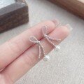 wholesale S925 Sterling Silver Minimalist Luxury Bow Ribbon Pearl Stud Earrings for Women, Small Batch Korean Style Pearl Dangle Earrings Wholesale-0-3