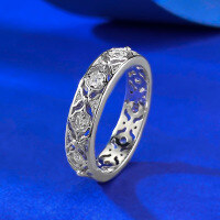 wholesale S925 silver new lace diamond lattice filigree row ring, fashionable and lightweight luxury simple style for daily wear-R1200 Diamond Lace Ring Size 5