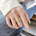 wholesale S925 silver fashionable Korean-style gold love heart vintage pattern luxury wind versatile open ring-0-3